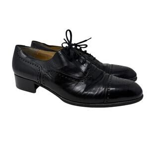 VTG R Martegani Oxford Wingtip Brogues Mens 10.5 D Black Leather Made In Italy